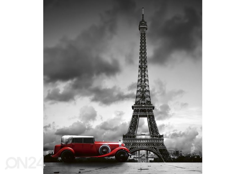 Fliis fototapeet Retro car in paris 150x250 cm suurendatud