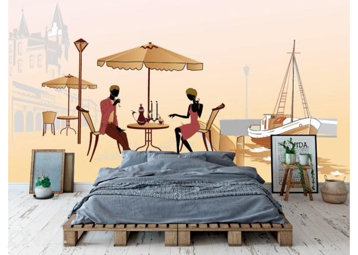 Fliis fototapeet Street Cafe 368x254 cm suurendatud