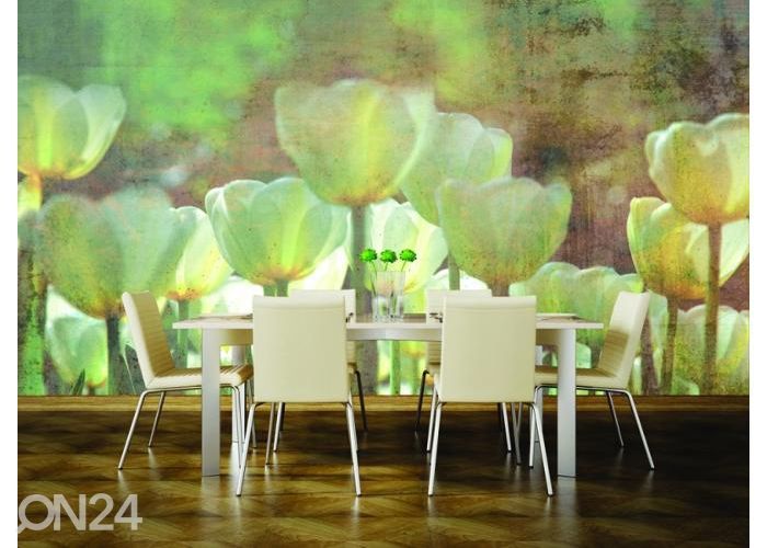 Fliis fototapeet White Tulips Abstract 150x250 cm suurendatud