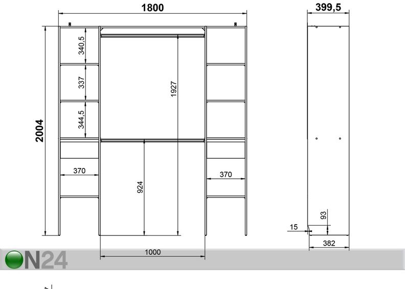 Garderoobisüsteem 180 cm suurendatud