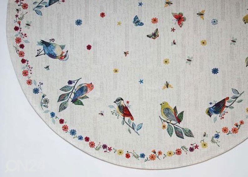 Gobeläänkangast laudlina Linnud Ø 140 cm suurendatud