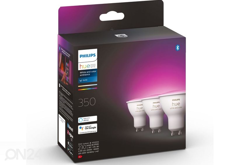 Hue White and Color ambiance elektripirnid 3xGU10 suurendatud