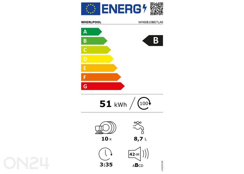 Integreeritav nõudepesumasin Whirlpool Kitchen Only WH6IB10BS7LA0 suurendatud