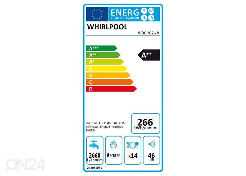 Integreeritav nõudepesumasin Whirlpool WBC3C26B suurendatud