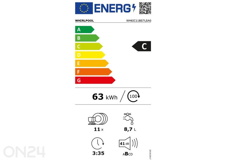Integreeritav nõudepesumasin Whirlpool WH6IC11BS7LSA0 suurendatud
