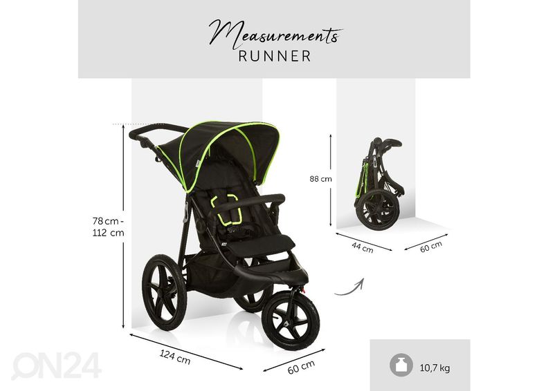 Jalutuskäru Hauck Comfort Runner must/neoonkollane suurendatud