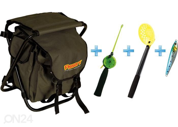 Kalamehe seljakott-tool ja taliõnge komplekt Asseri suurendatud