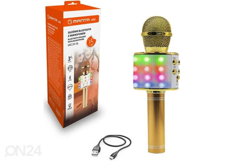 Karaokemikrofon kõlariga Manta MIC20GL, kuldne suurendatud