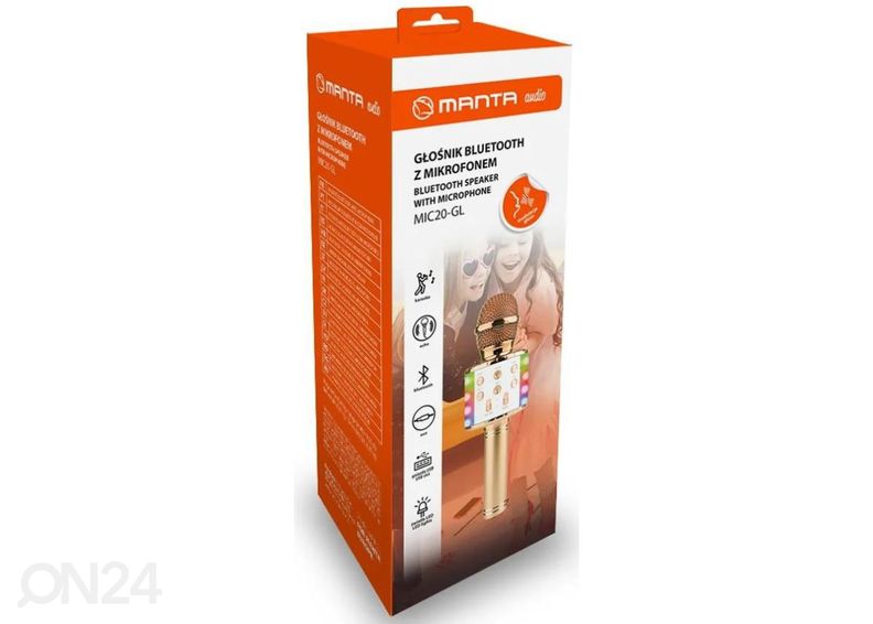 Karaokemikrofon kõlariga Manta MIC20GL, kuldne suurendatud