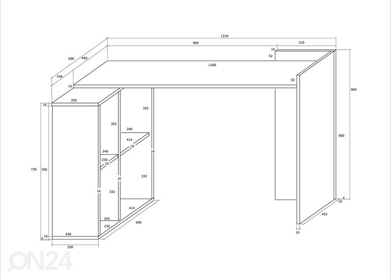 Kirjutuslaud 122 cm suurendatud