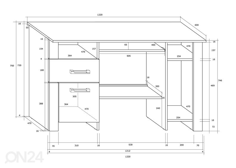 Kirjutuslaud Midleton 122 cm suurendatud