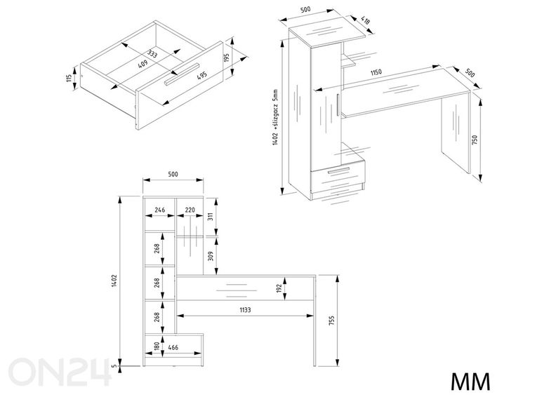 Kirjutuslaud riiuliga Kosmos suurendatud