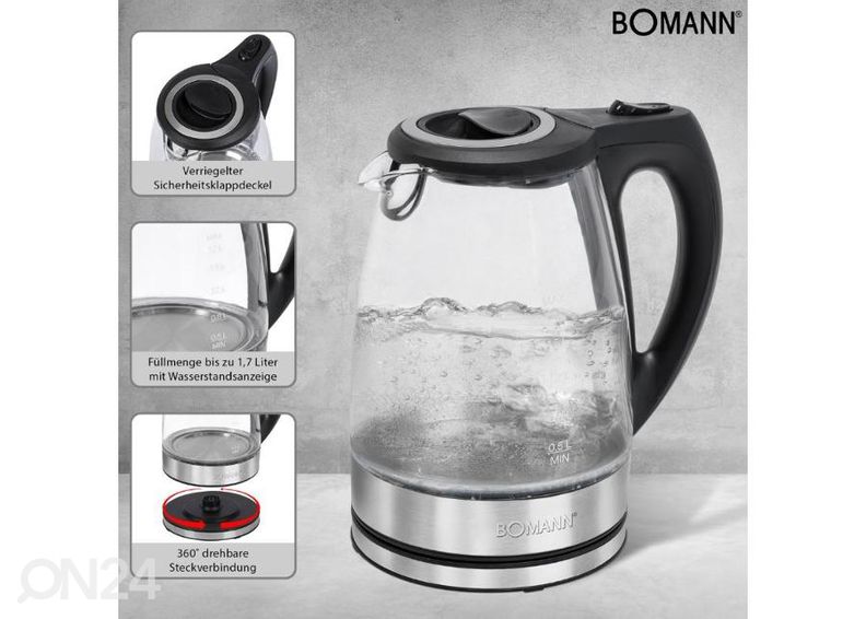 Klaaskorpusega veekeetja Bomann WKS6032G suurendatud