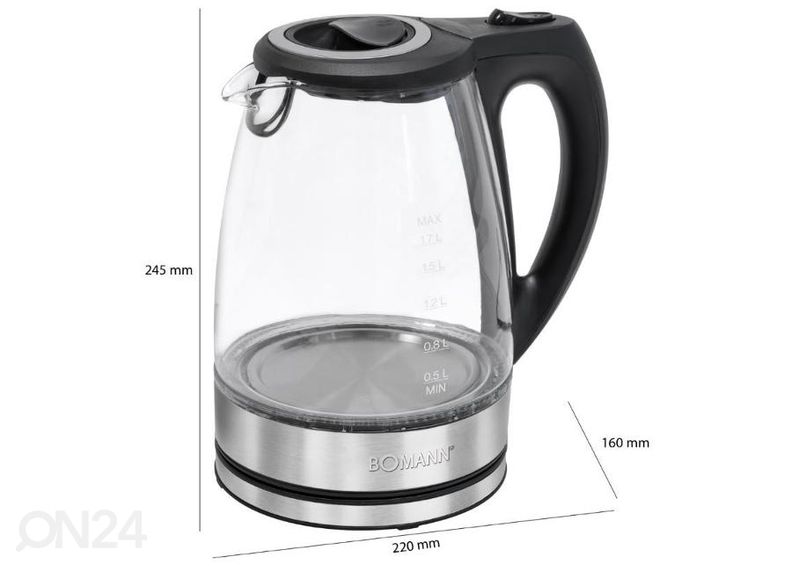 Klaaskorpusega veekeetja Bomann WKS6032G suurendatud