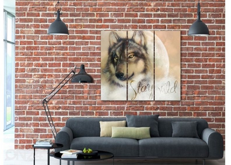 Kolmeosaline seinapilt Stay wild 3D 90x80 cm suurendatud