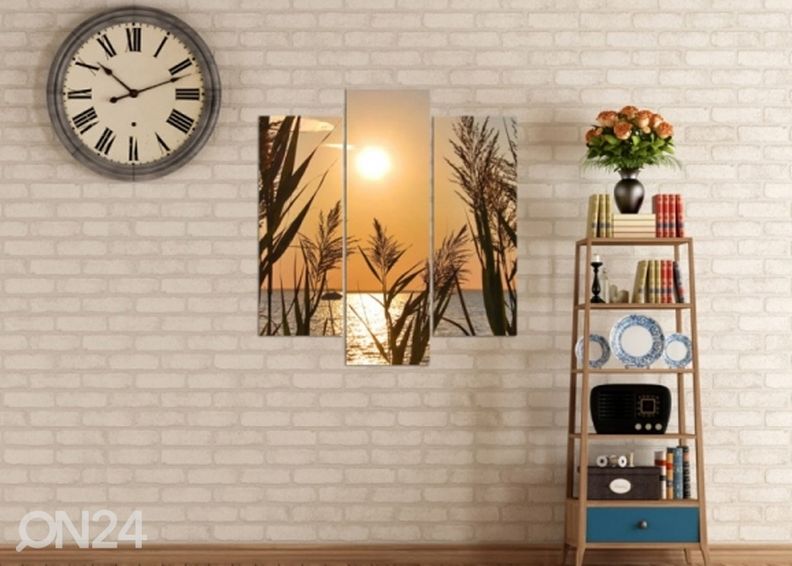 Kolmeosaline seinapilt The setting sun on the lake 3D 90x80 cm suurendatud