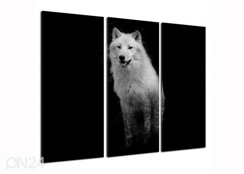 Kolmeosaline seinapilt White Wolf 3D 90x80 cm suurendatud