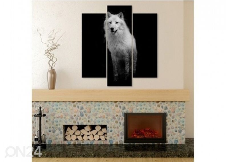 Kolmeosaline seinapilt White Wolf 3D 90x80 cm suurendatud
