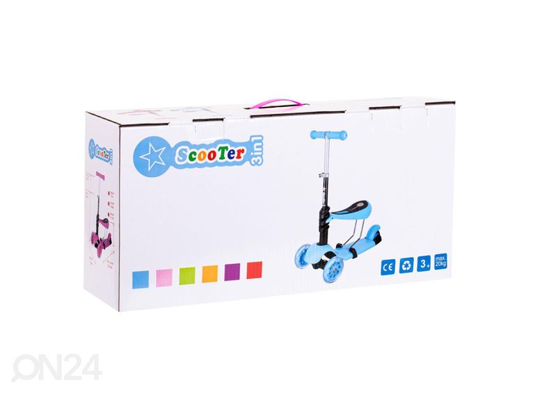 Kolmerattaline tõukeratas koos istme ja LED tuledega suurendatud