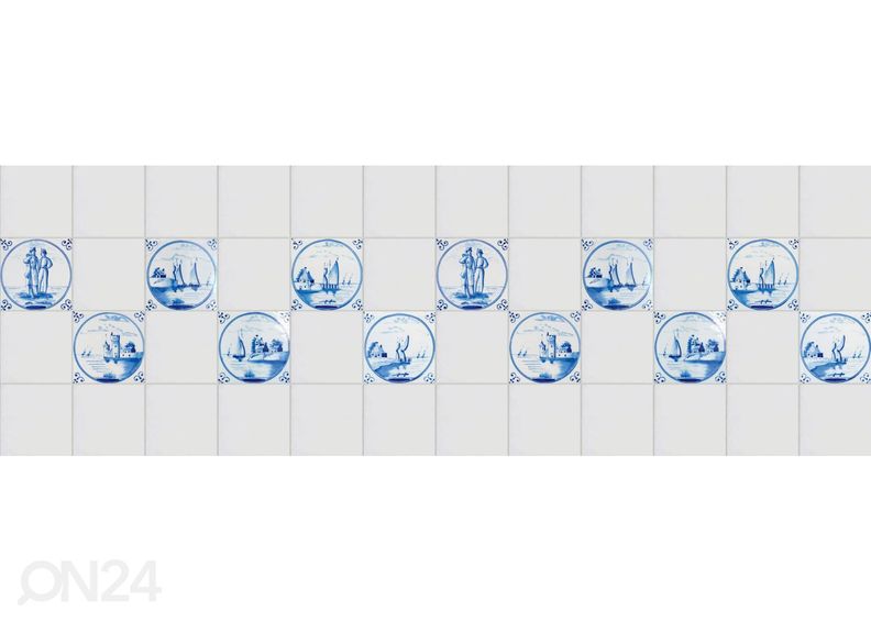 Köögi tagasein Blue Delft Tiles 180x60 cm suurendatud