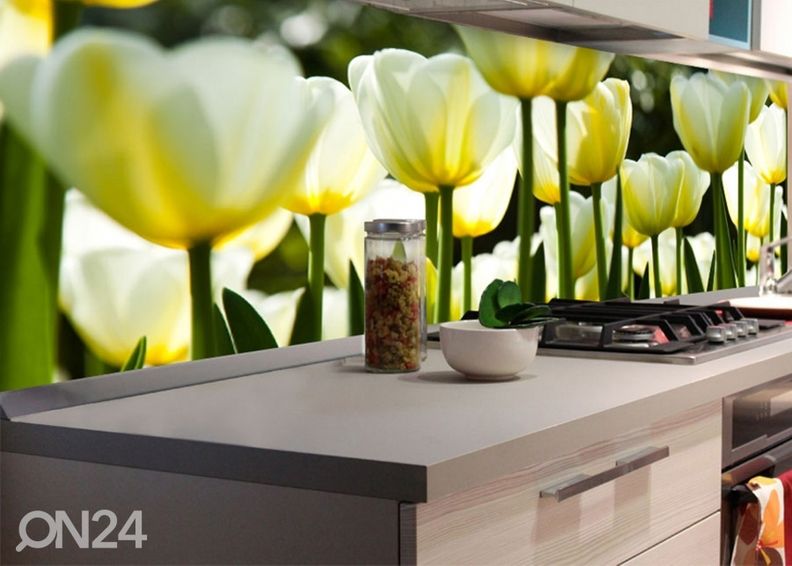 Köögi tagasein White tulips 350x60 cm suurendatud