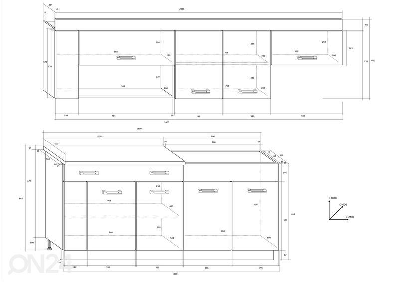 Köögimööbel 240 cm suurendatud
