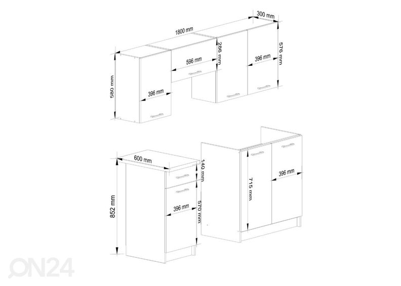 Köögimööbel Visby 180 cm suurendatud