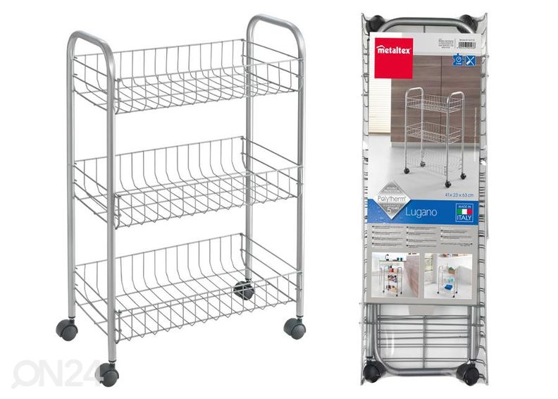 Korvriiul ratastel 3x Lugano, 41x23x63 cm, hõbe suurendatud