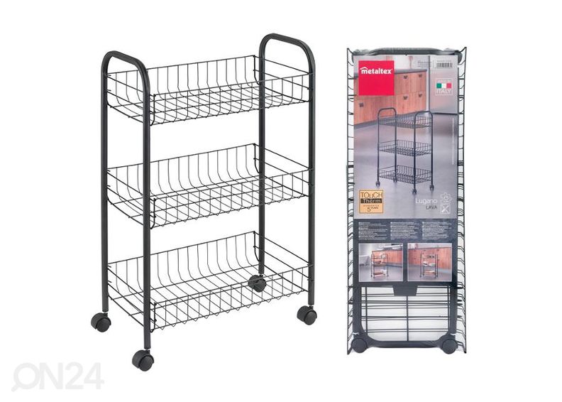 Korvriiul ratastel 3x Lugano, 41x23x63 cm, must suurendatud