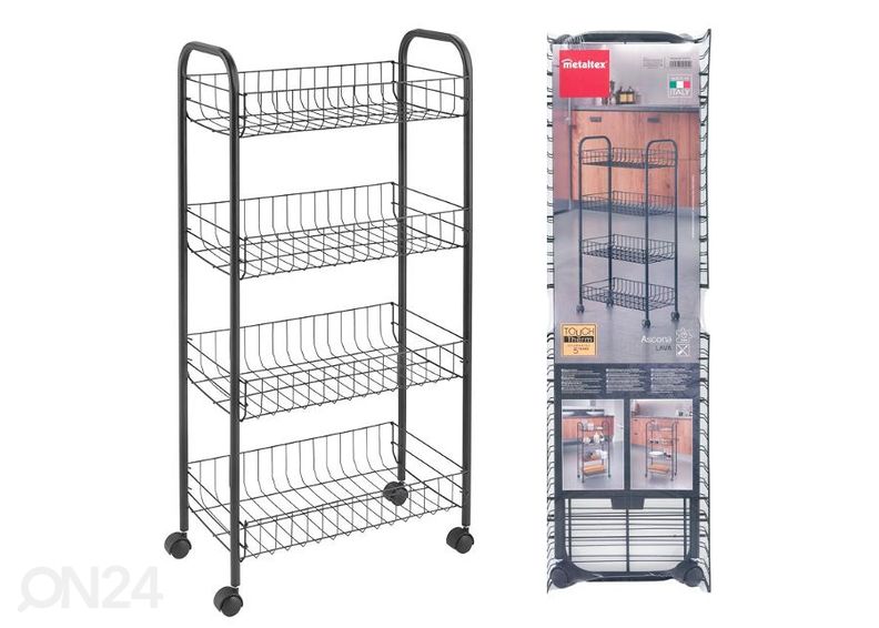 Korvriiul ratastel 4x Ascona, 41x23x84 cm, must suurendatud