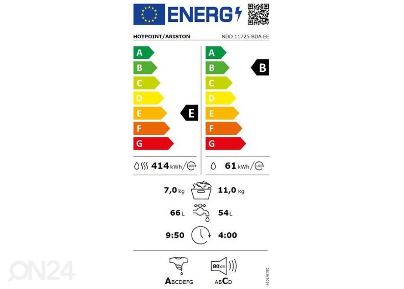 Kuivatiga pesumasin Hotpoint-Ariston NDD11725BDAEE suurendatud