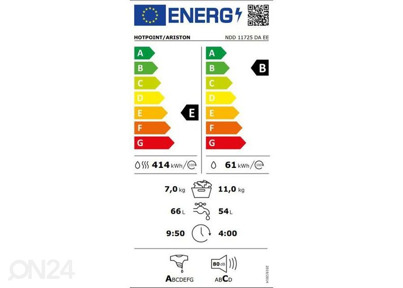 Kuivatiga pesumasin Hotpoint-Ariston NDD11725DAEE suurendatud