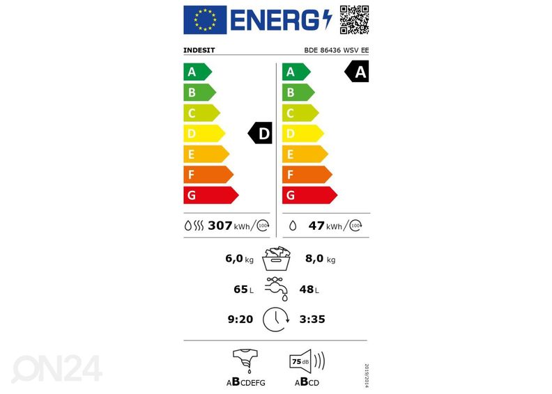 Kuivatiga pesumasin Indesit BDE86436WSVEE suurendatud