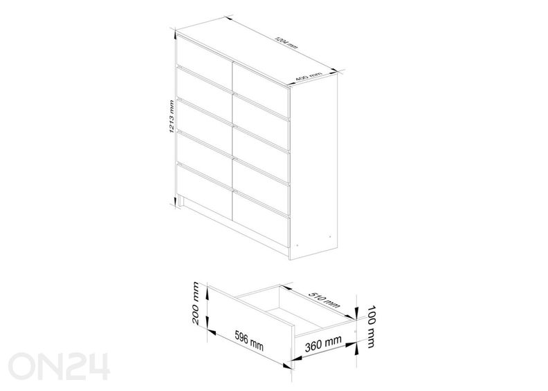 Kummut 120 cm suurendatud