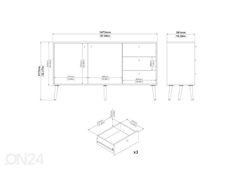 Kummut Bodo 147 cm suurendatud