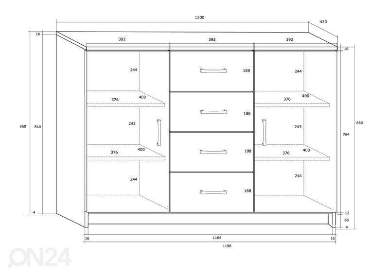 Kummut Drimo 120 cm suurendatud