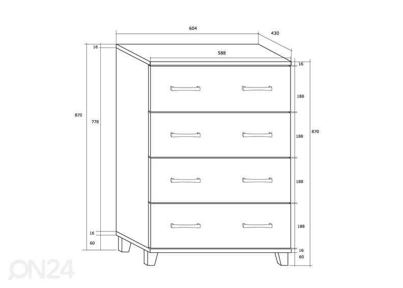 Kummut Drimo 61 cm suurendatud