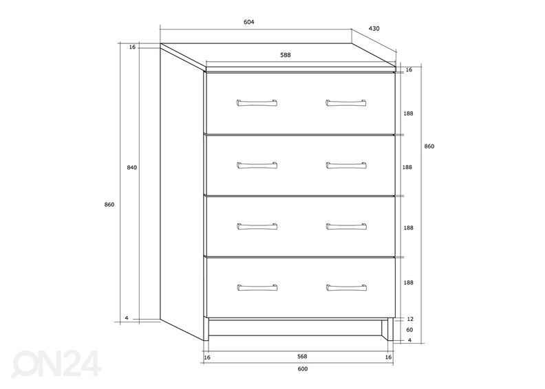Kummut Drimo 61 cm suurendatud