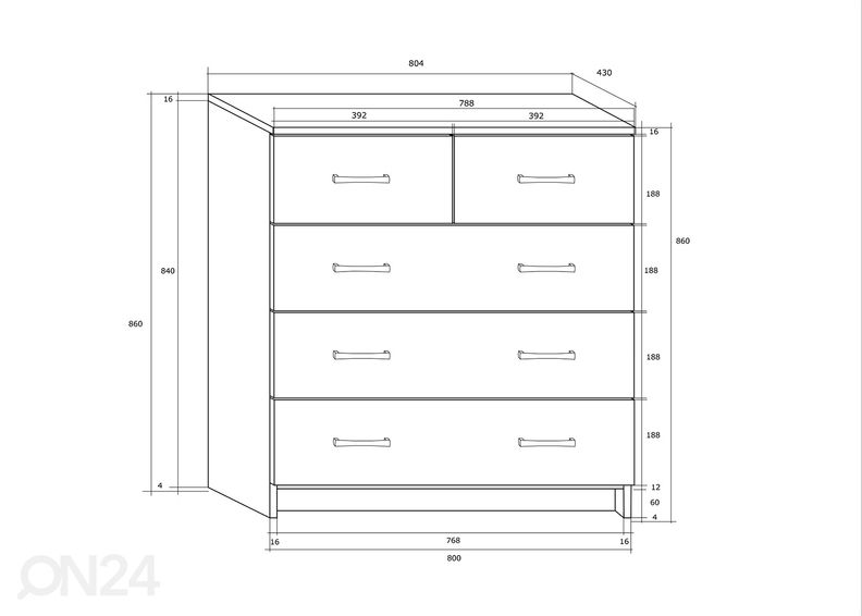 Kummut Drimo 80 cm suurendatud
