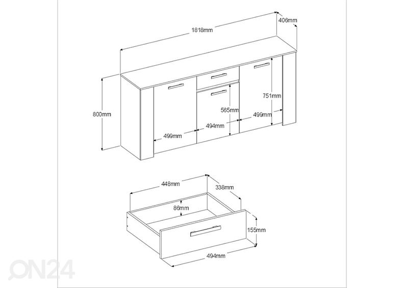 Kummut Helma 184 cm suurendatud