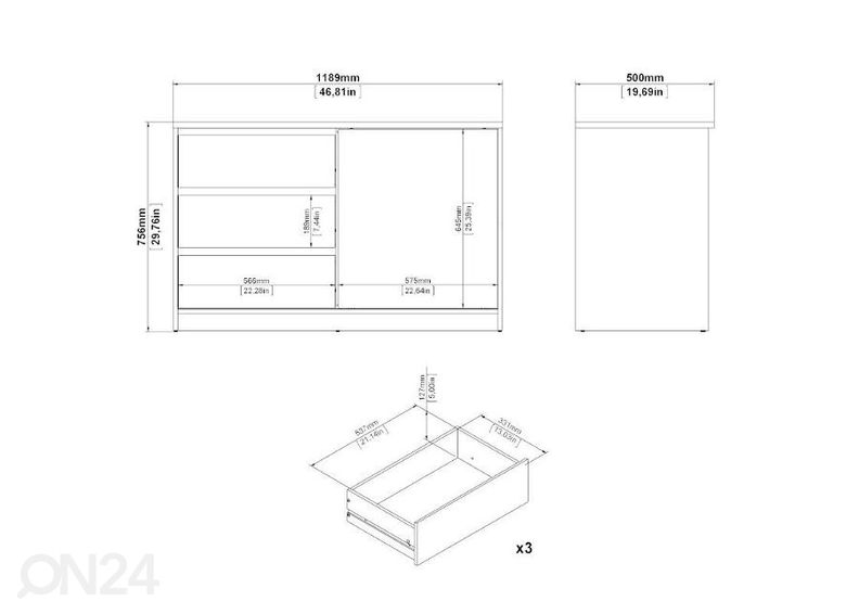 Kummut Naia 118,9 cm suurendatud