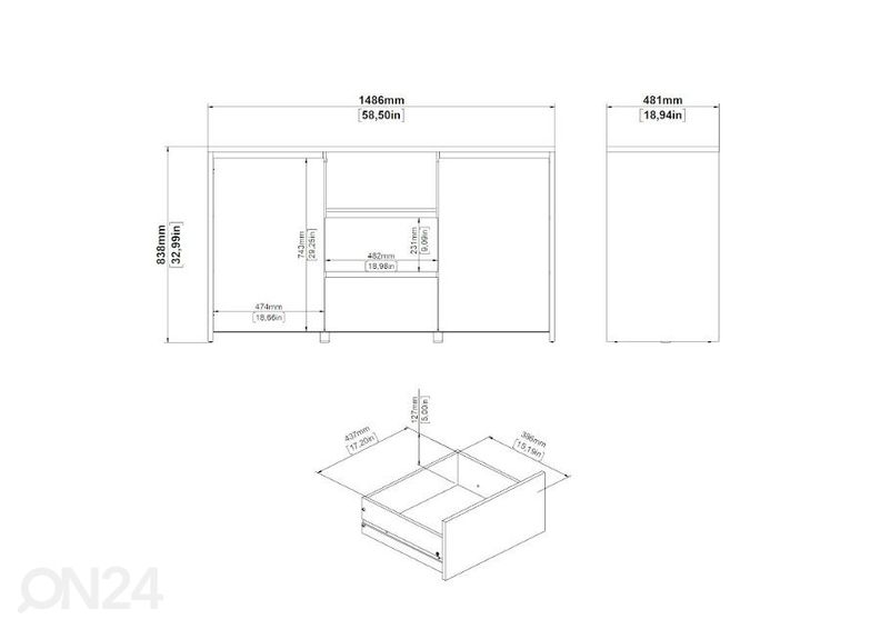 Kummut Next 149 cm suurendatud