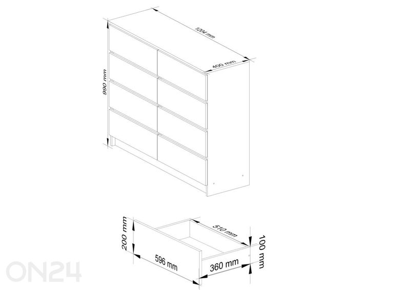 Kummut Ocho 120 cm suurendatud