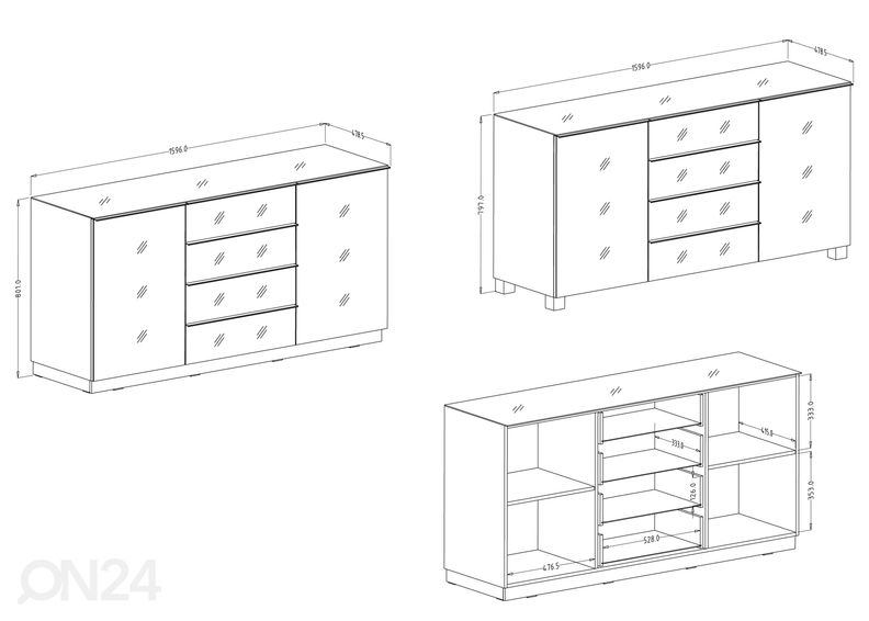 Kummut valge 160 cm suurendatud