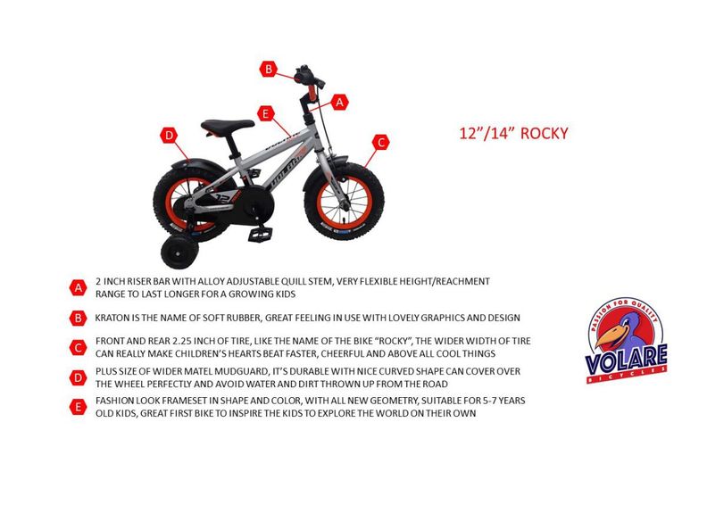 Laste jalgratas 14 tolli Volare suurendatud