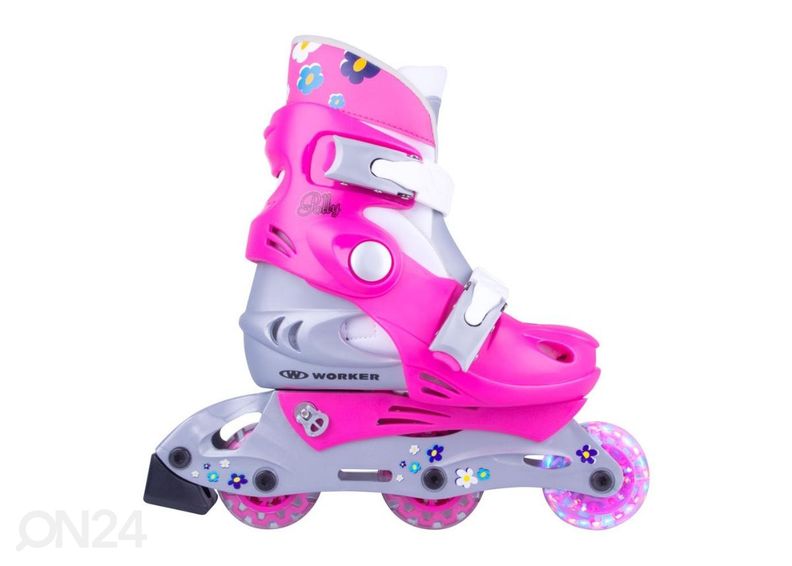 Laste rulluisu ja kaitsmete komplekt WORKER Polly LED suurus XS 26-29 suurendatud