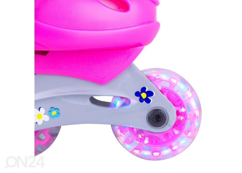 Laste rulluisu ja kaitsmete komplekt WORKER Polly LED suurus XS 26-29 suurendatud