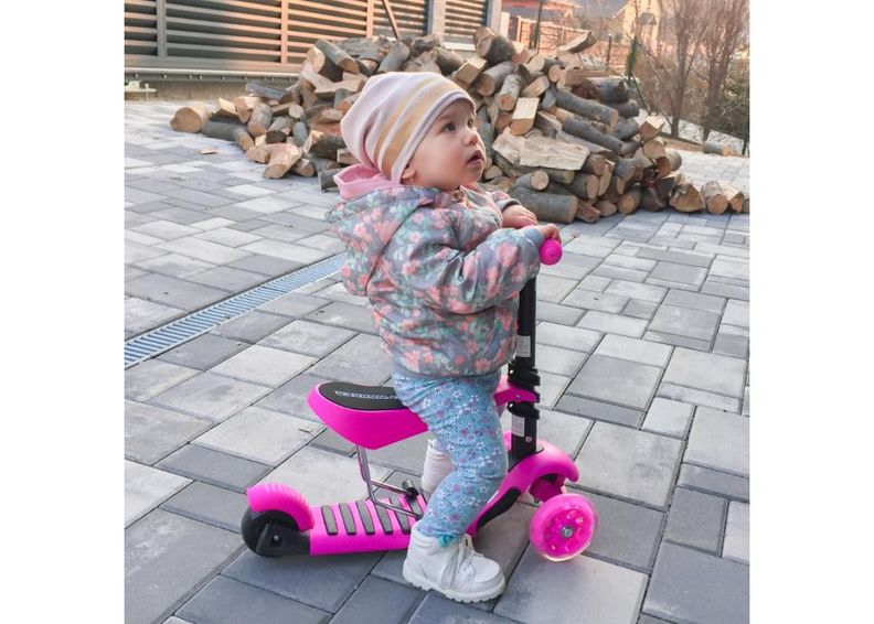 Laste tõukeratas LED-tuledega Nimbo 3in1 WORKER suurendatud