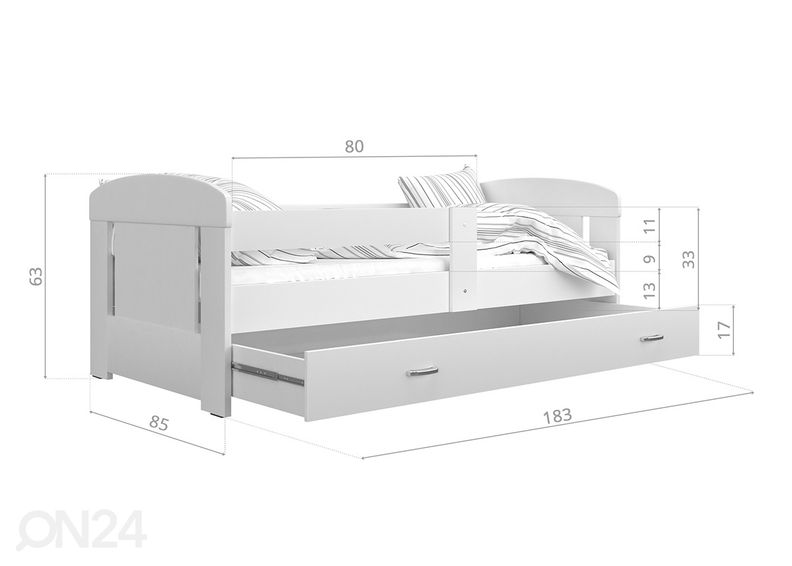Lastevoodi 80x180 cm+madrats suurendatud