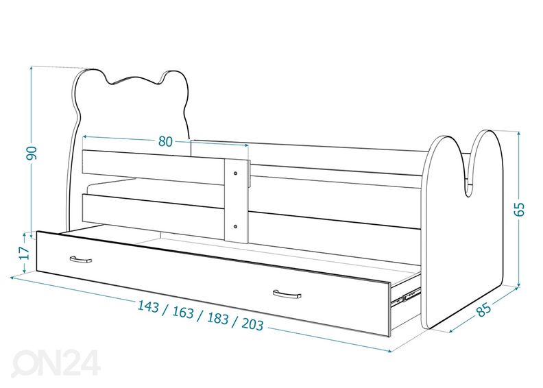 Lastevoodi + madrats 80x180 cm suurendatud